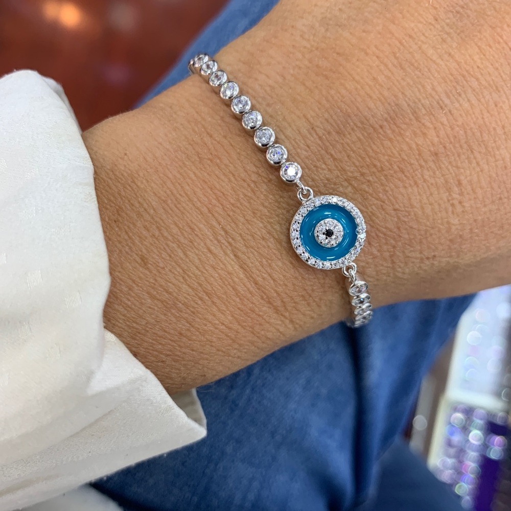 Evil eye pave bracelet , cz sterling